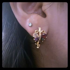 Multicolored gem stone golden earrings